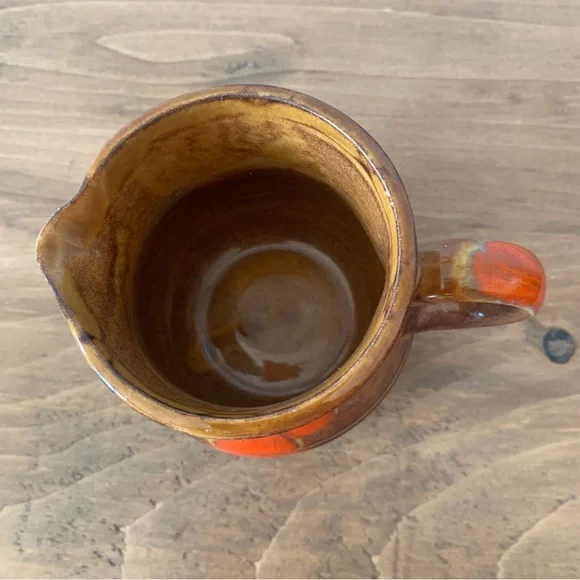 Bar Harbor Pottery 3.25” Creamer Pitcher Maine Vintage Retro Brown Orange Drip - Picture 6 of 11